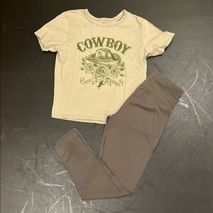 Green Cowboy T-Shirt and Army green Aeropostale Leggings Set